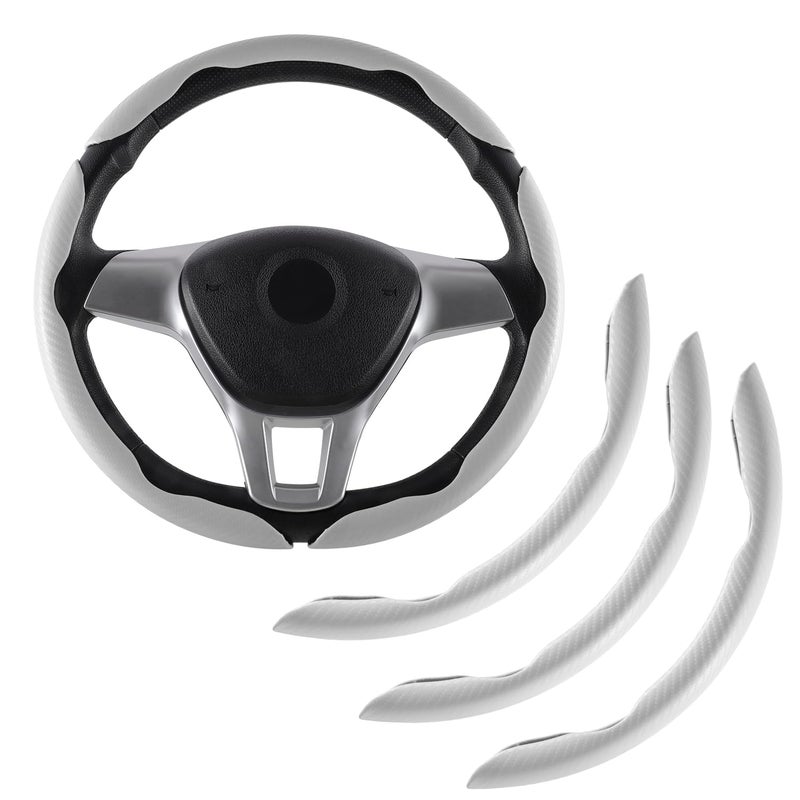 Amiss 3pcs Carbon Fiber AntiSkid Steering Wheel Cover Segmented  Butterfly Design Universal 99 Car Wheel Cover Protector White