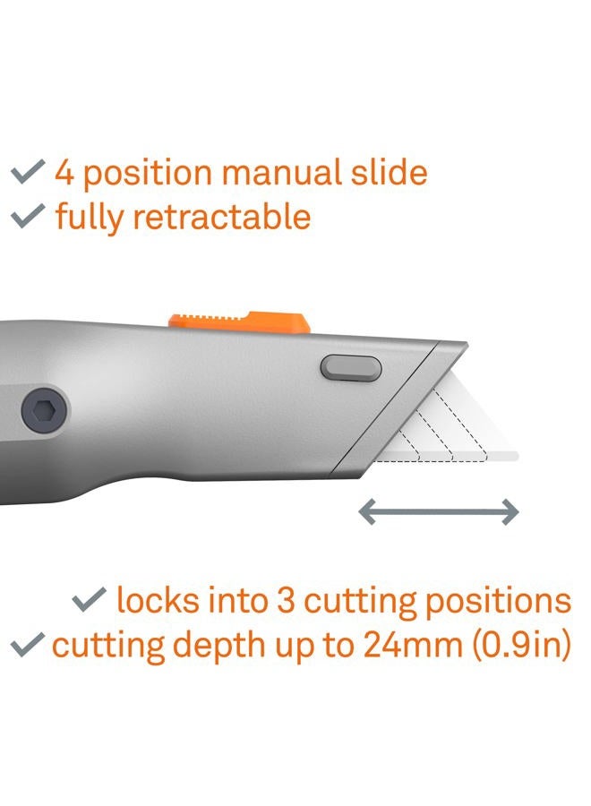 Slice 10490 Utility Knife, Finger Friendly Ceramic, 3 Cutting Depths, Heavy Metal Handle, Comfortable Grip, Stores Extra, Ambidextrous, Easy Change, Locking Blade, Silver - Image 4