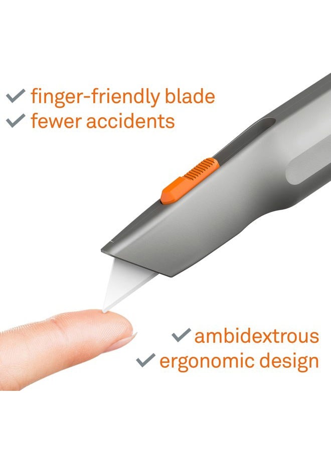 Slice 10490 Utility Knife, Finger Friendly Ceramic, 3 Cutting Depths, Heavy Metal Handle, Comfortable Grip, Stores Extra, Ambidextrous, Easy Change, Locking Blade, Silver - Image 2