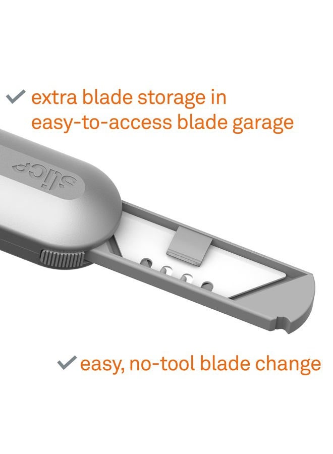 Slice 10490 Utility Knife, Finger Friendly Ceramic, 3 Cutting Depths, Heavy Metal Handle, Comfortable Grip, Stores Extra, Ambidextrous, Easy Change, Locking Blade, Silver - Image 3