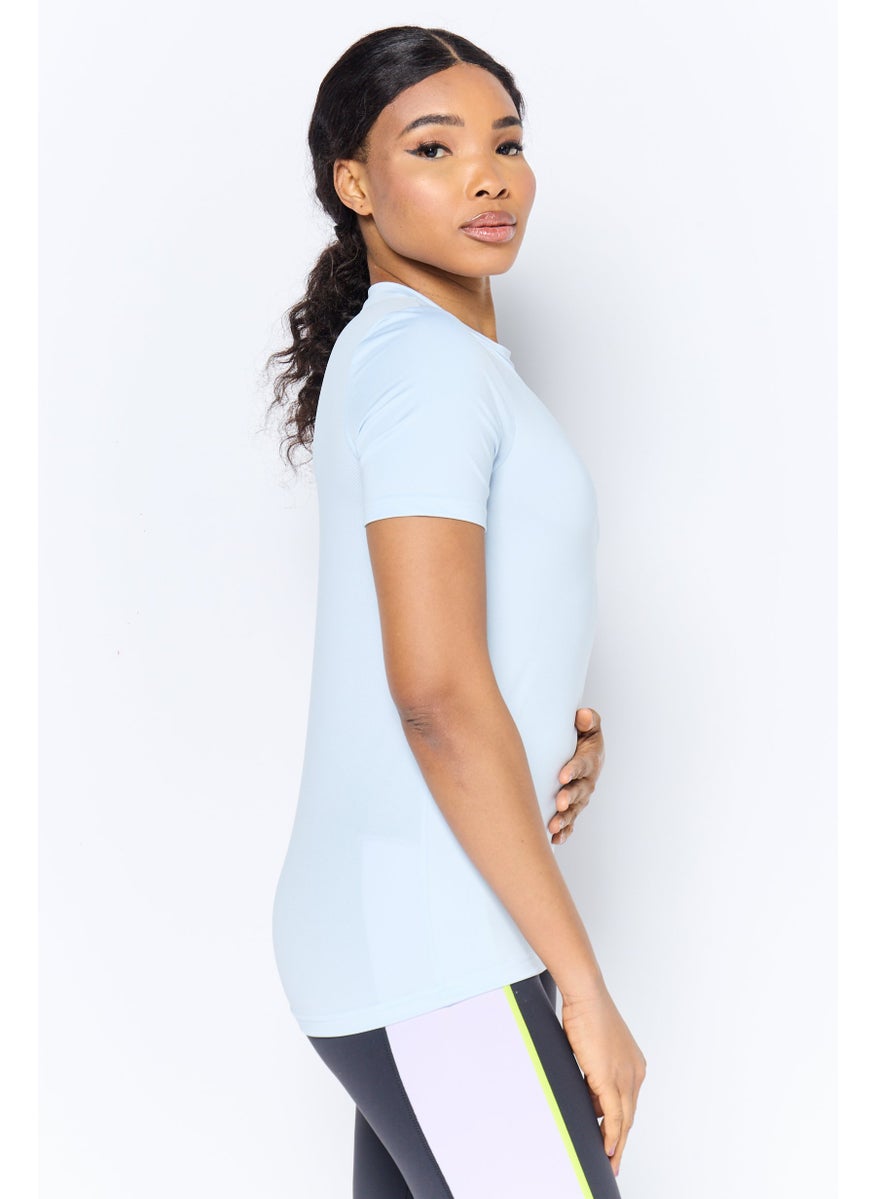 Reebok Women Sportswear FIt Short Sleeve Training T-Shirt, Light Blue  - Image 2