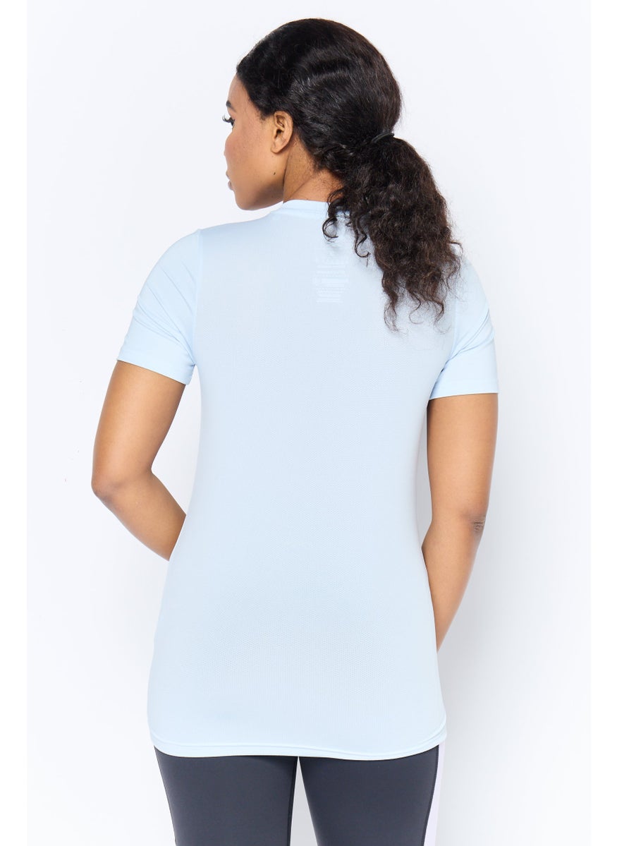 Reebok Women Sportswear FIt Short Sleeve Training T-Shirt, Light Blue  - Image 3