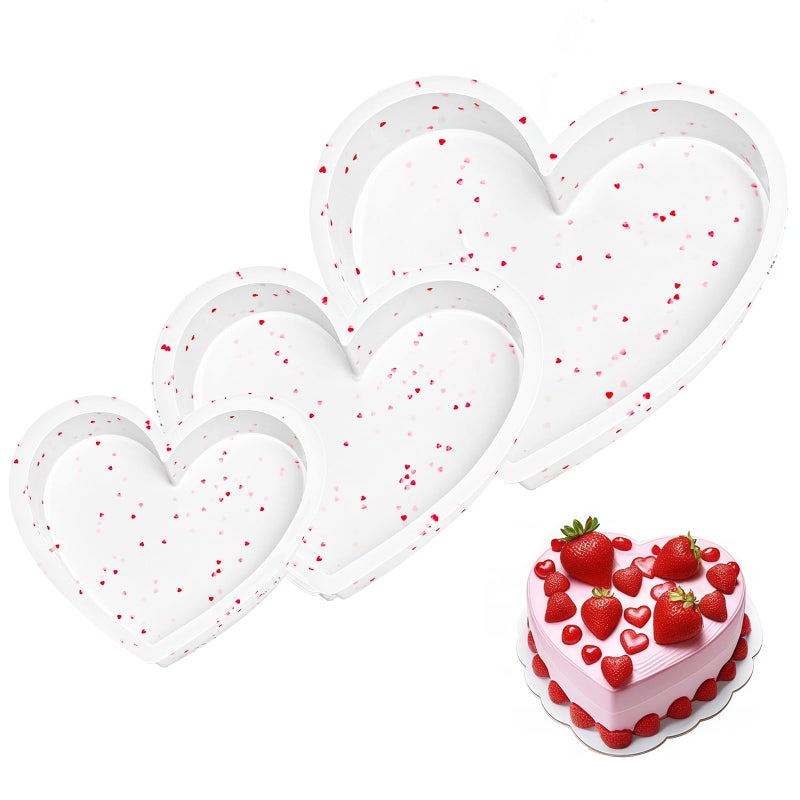 SJ 3P Silicone Heart Shaped Cake Pans, 6 Inch 8 Inch 10 Inch Nonstick Cake Pan, BPA Free Silicone Heart Cake Baking Mold for Oven Dishwasher Safe-Heartdot - Image 1