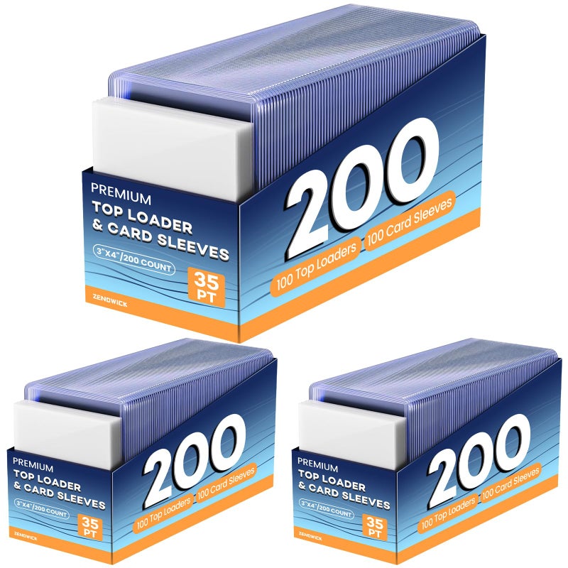 ZENOWICK 600 Card Sleeves Top Loaders for Cards, 3" x 4" Hard Plastic Toploaders, Baseball Card Protectors, Trading Card Holder for Football Sports Cards (300 Toploaders + 300 Penny Sleeves) - Image 1