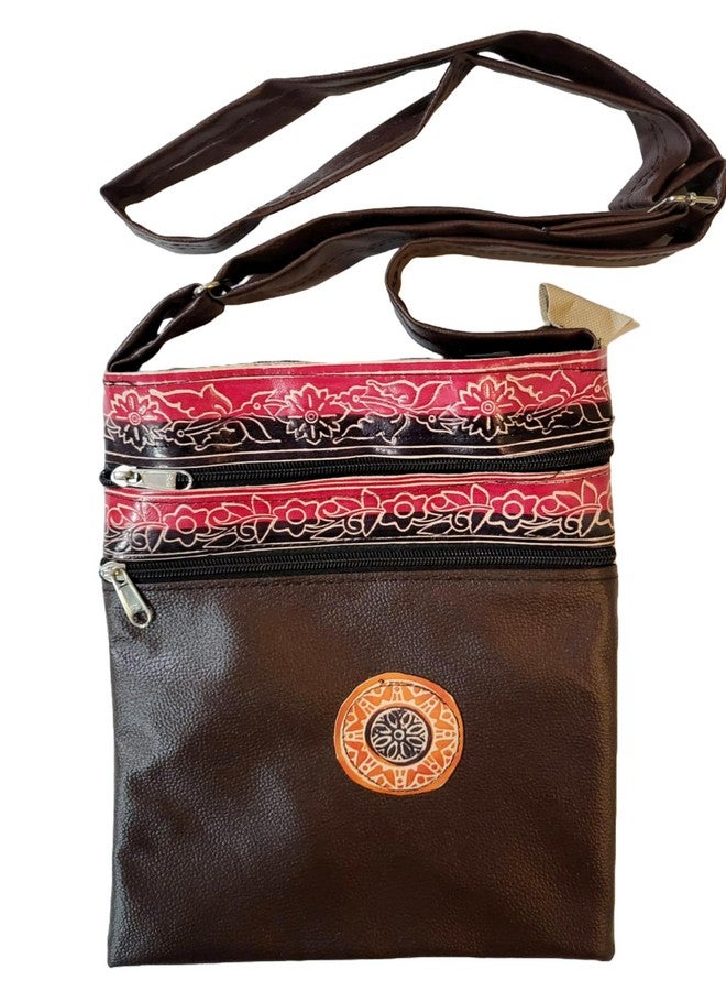 CLASSIQUE Shantiniketan Leather+Rexine Crossbody Sling Bag (Brown) - Image 1