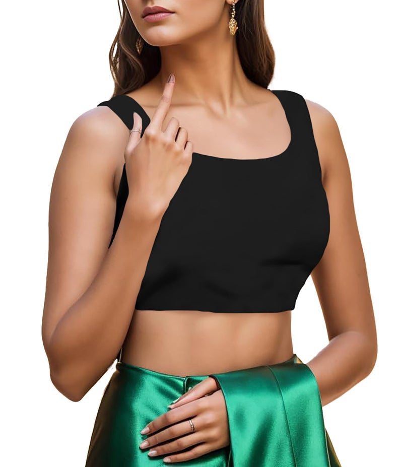 THE BLAZZE Women's Lycra Flashy Stretchable Square Neck Sleeveless Modern Wear Readymade Saree Blouses for Women L586 1044 (S, BLK) - Image 3
