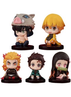 Blue Aura Blue Aura Demon Slayer Action Figures Set of 5 Height-5cm Tanjiro Nezuko Rengoku Inosuke & Zenitsu Multicolour PVC | Demon Mini  - Image 1