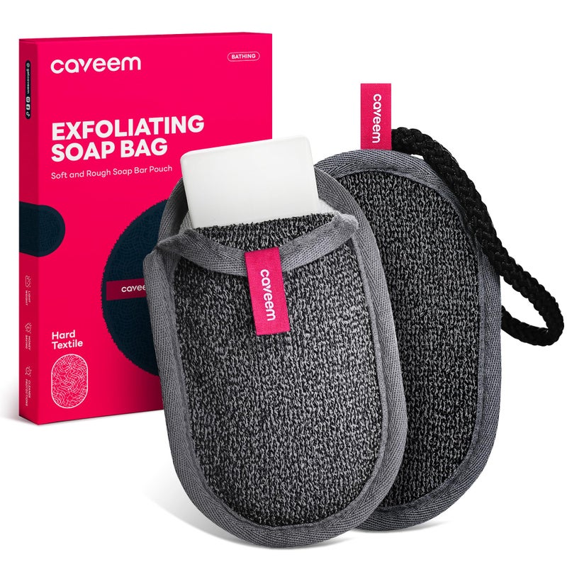 CAVEEM Soap Bag, Rough Exfoliation Soap Pouch for Bar Soap, Soap Mesh Pocket Bar Holder Washing and Drying Bags, Soap Sack Sponge Bag for Shower Bath (2 Pack) - Image 1