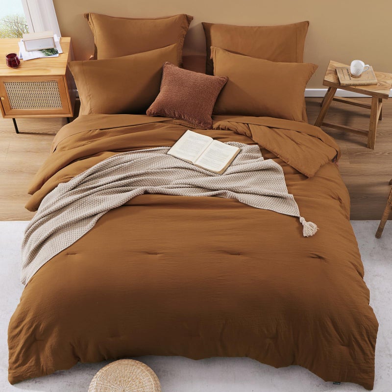 WRENSONGE Queen Comforter Set- 7 Pieces Terracotta Bed in a Bag Queen with Fitted Sheet, Flat Sheet, 2 Shams, and 2 Pillowcases- Warm Bedding Sets for All Season - Image 2