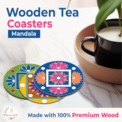 My Creative Hut Tea Coasters Set of 6, Beautiful Design with Stand for Tea Cups, Coffee Mugs, and Glasses, Ideal for Gifting (Manadala) - Image 2