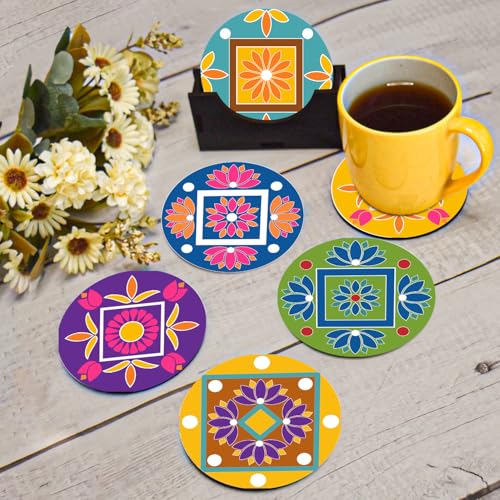 My Creative Hut Tea Coasters Set of 6, Beautiful Design with Stand for Tea Cups, Coffee Mugs, and Glasses, Ideal for Gifting (Manadala) - Image 1