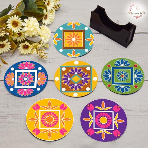 My Creative Hut Tea Coasters Set of 6, Beautiful Design with Stand for Tea Cups, Coffee Mugs, and Glasses, Ideal for Gifting (Manadala) - Image 3