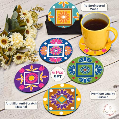 My Creative Hut Tea Coasters Set of 6, Beautiful Design with Stand for Tea Cups, Coffee Mugs, and Glasses, Ideal for Gifting (Manadala) - Image 5