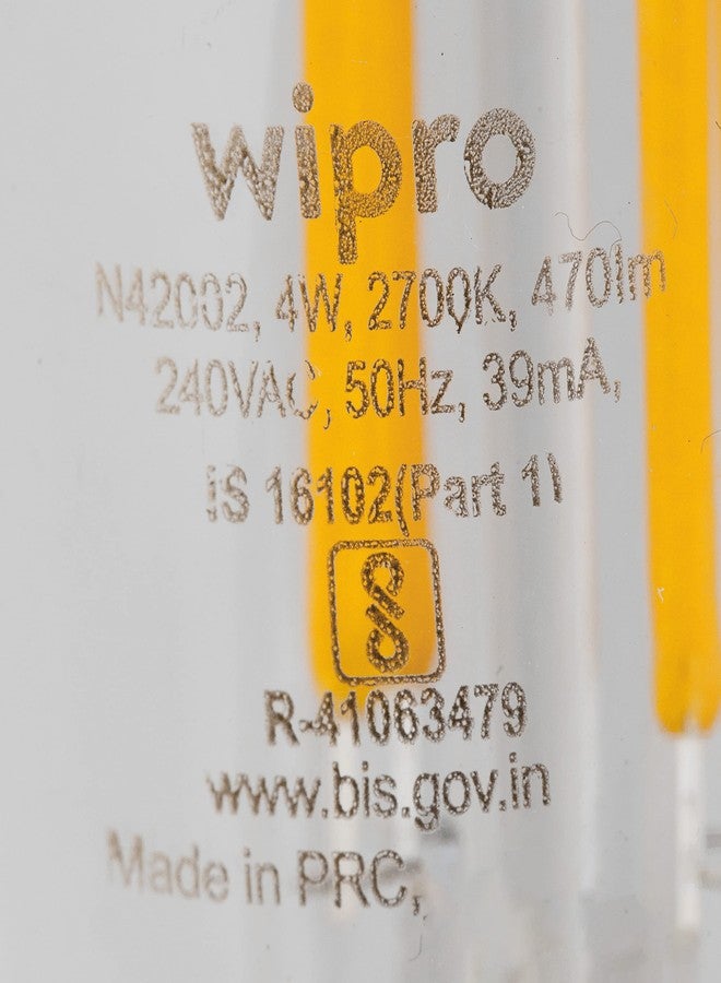 Wipro Garnet 4 W E27 Base Candle Filament Bulb | Warm White (2700K) | Pack of 4 | Clear Optics for Sparkling Effect | LED Filament Bulb for Home, Office, chandellior, Decorative lamp Shade - Image 3