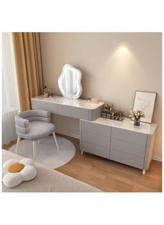 AWD Modern Makeup Vanity Table, Solid Wood Dressing Desk with Lighted Mirror, Side Chest of Drawers and Chair for Bedroom Girls Women's Gift Essential Bedroom Furniture  - Image 1