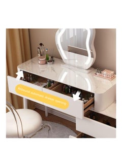AWD Modern Makeup Vanity Table, Solid Wood Dressing Desk with Lighted Mirror, Side Chest of Drawers and Chair for Bedroom Girls Women's Gift Essential Bedroom Furniture  - Image 3