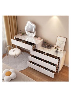 AWD Modern Makeup Vanity Table, Solid Wood Dressing Desk with Lighted Mirror, Side Chest of Drawers and Chair for Bedroom Girls Women's Gift Essential Bedroom Furniture  - Image 4