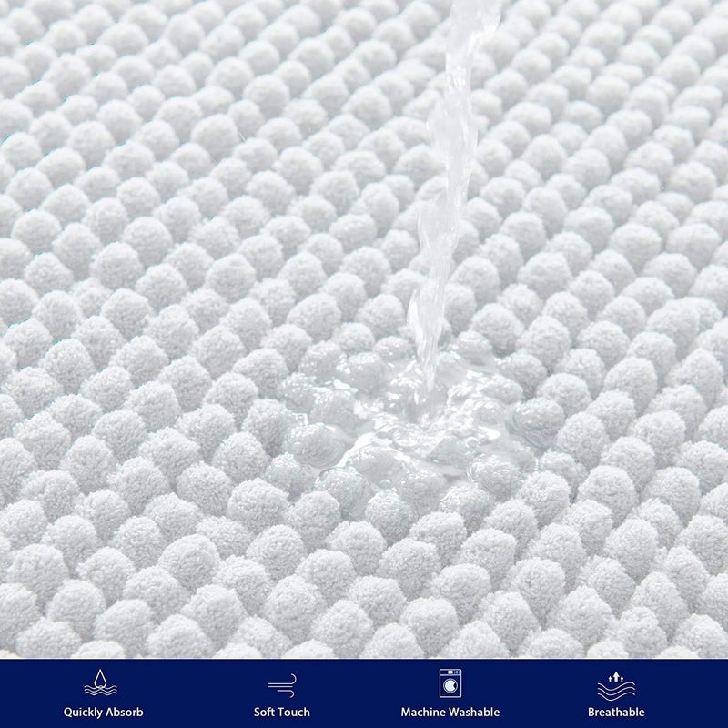 subrtex Chenille Bath Mats for Bathroom Extra Soft and Water Absorbent Non Slip Bath Rug Perfect Plush Carpet Mats for Tub, Shower (40×60cm, White) - Image 5