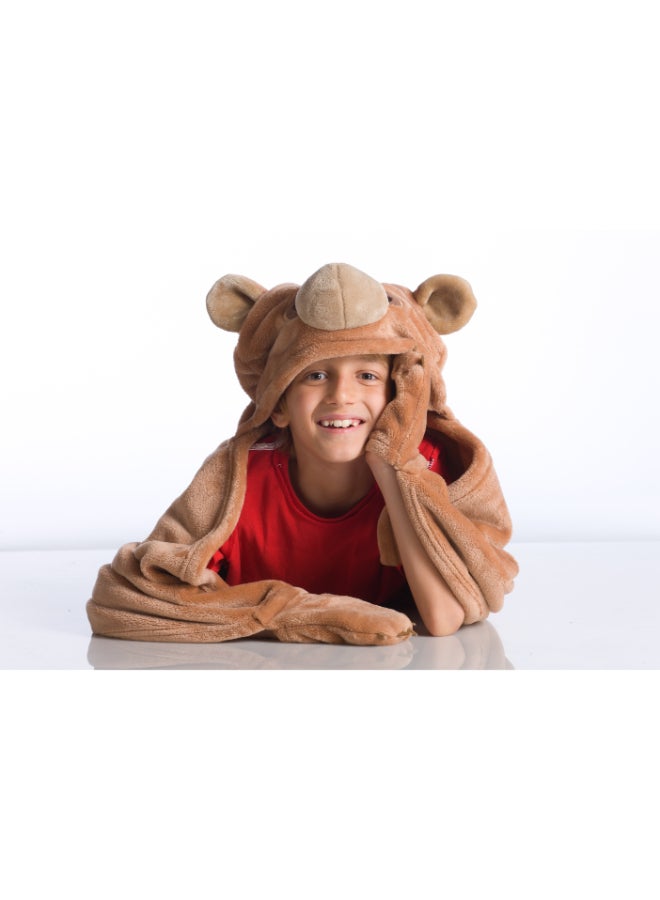 Kanguru Wearable Blanket | Wearable Fleece Blanket for Kids w/ Cape, Hood, Gloves, Soft, Comfy, Warm, Fun, Machine Washable, for Kids Teenagers size 100 x 130cm - Brown Bear  - Image 5