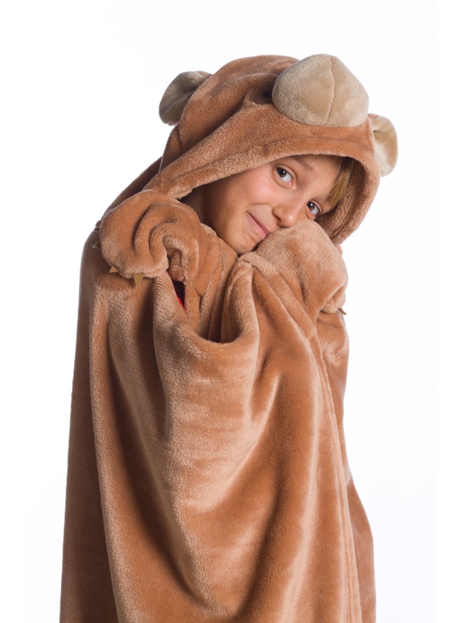 Kanguru Wearable Blanket | Wearable Fleece Blanket for Kids w/ Cape, Hood, Gloves, Soft, Comfy, Warm, Fun, Machine Washable, for Kids Teenagers size 100 x 130cm - Brown Bear  - Image 3