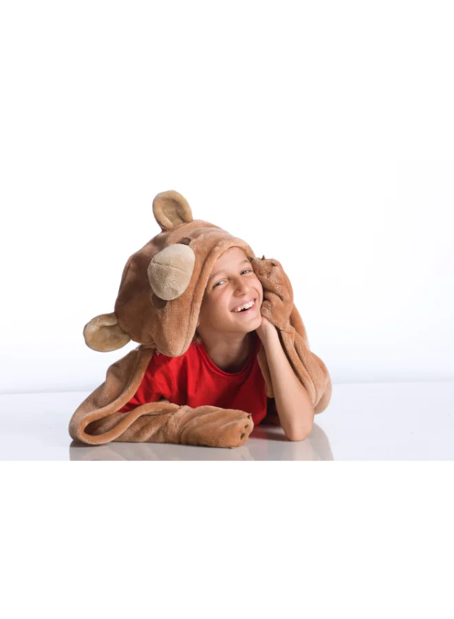 Kanguru Wearable Blanket | Wearable Fleece Blanket for Kids w/ Cape, Hood, Gloves, Soft, Comfy, Warm, Fun, Machine Washable, for Kids Teenagers size 100 x 130cm - Brown Bear