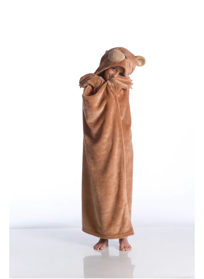 Kanguru Wearable Blanket | Wearable Fleece Blanket for Kids w/ Cape, Hood, Gloves, Soft, Comfy, Warm, Fun, Machine Washable, for Kids Teenagers size 100 x 130cm - Brown Bear