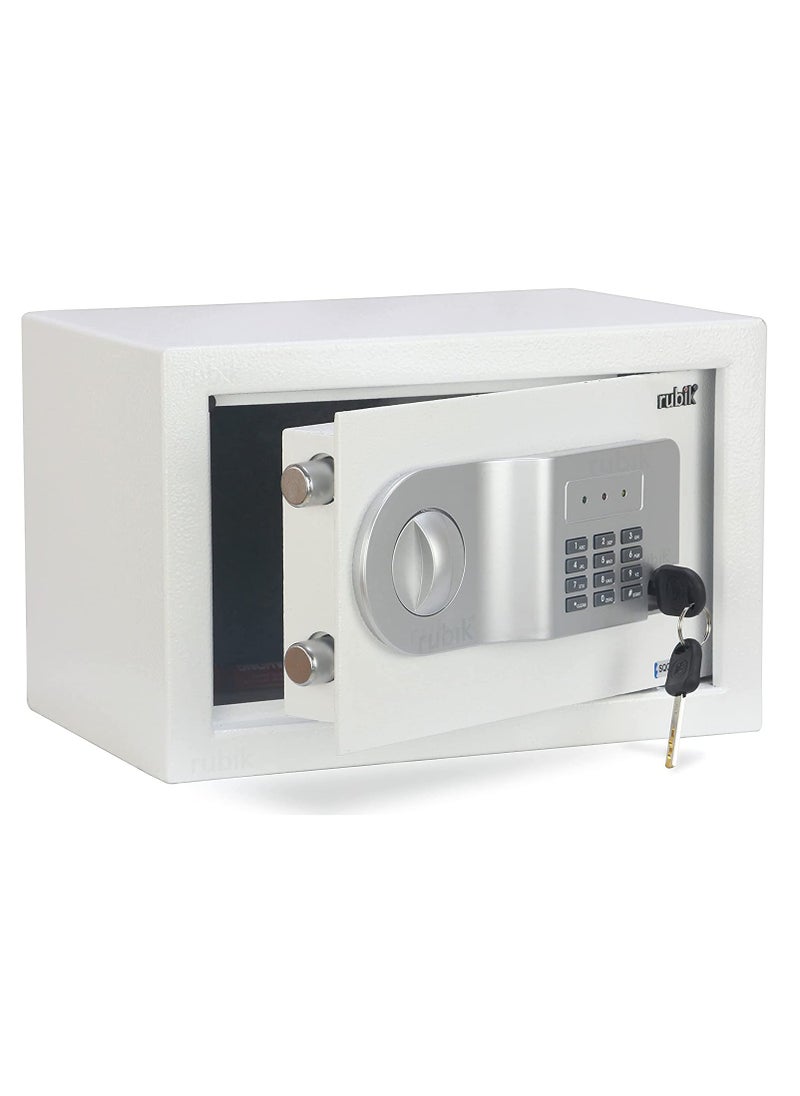 Rubik - Safe Box with Digital Pin Code Keypad and Key Lock for Home Office Personal Use RB20AJ-W (20x31x20cm) White - Image 1