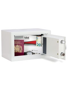 Rubik Safe Box with Digital Pin Code Keypad and Key Lock for Home Office Personal Use RB20AJ-W (20x31x20cm) White  - Image 4
