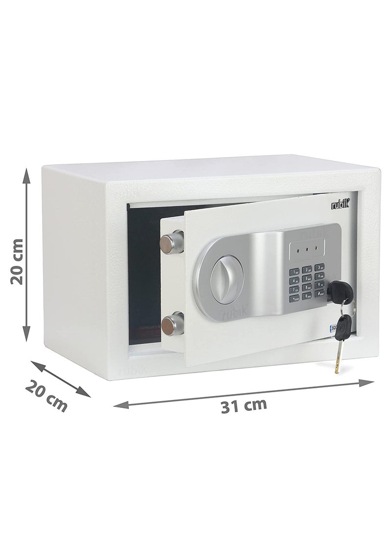 Rubik - Safe Box with Digital Pin Code Keypad and Key Lock for Home Office Personal Use RB20AJ-W (20x31x20cm) White - Image 1