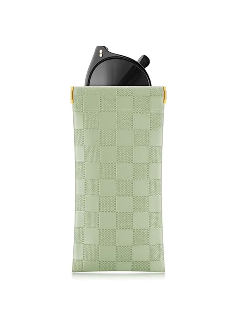 Generic Eyeglasses Bag Sunglasses Case Soft Eyeglass Cases Checkered Eyewear Case Portable Squeeze Top Leather Sun Glasses Organizer Pouch  - Image 1