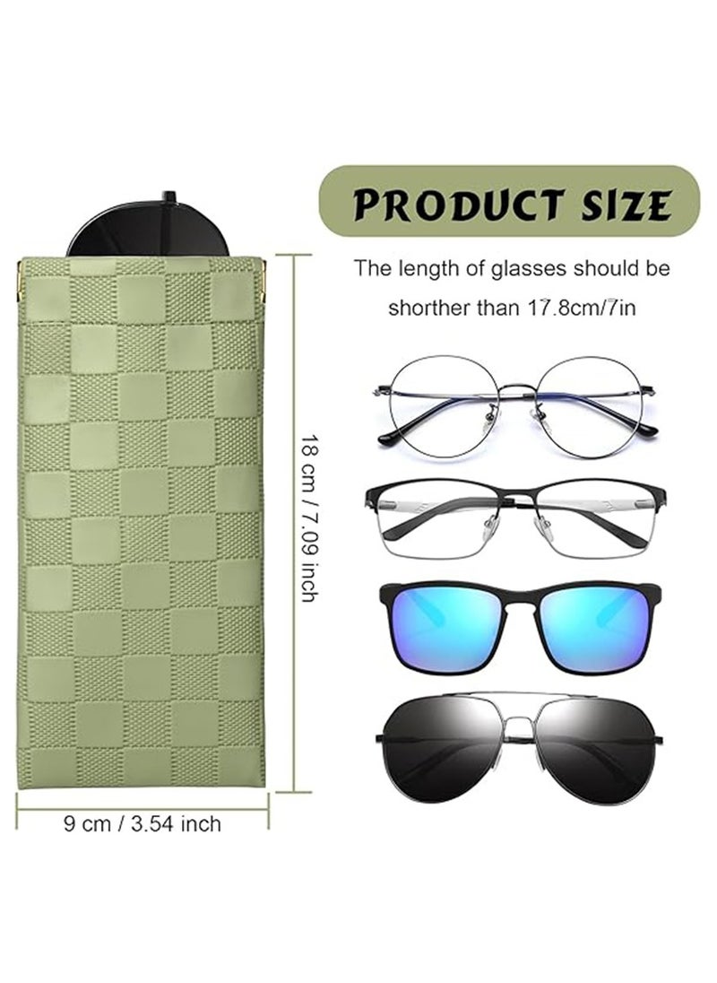 Generic Eyeglasses Bag Sunglasses Case Soft Eyeglass Cases Checkered Eyewear Case Portable Squeeze Top Leather Sun Glasses Organizer Pouch  - Image 2