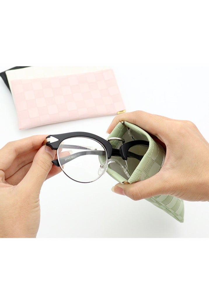 Generic Eyeglasses Bag Sunglasses Case Soft Eyeglass Cases Checkered Eyewear Case Portable Squeeze Top Leather Sun Glasses Organizer Pouch  - Image 5