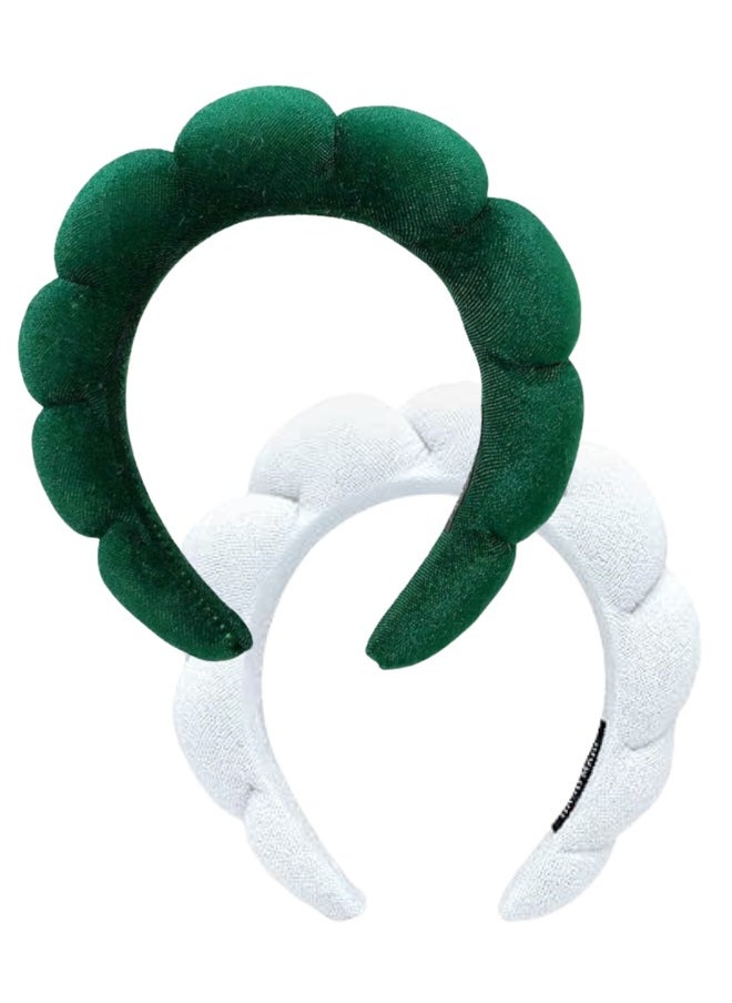 TRENZ Sponge Headband for Makeup Styling, Skin Care and Makeup Removal Headbands 2pcs White and Olive  - Image 1