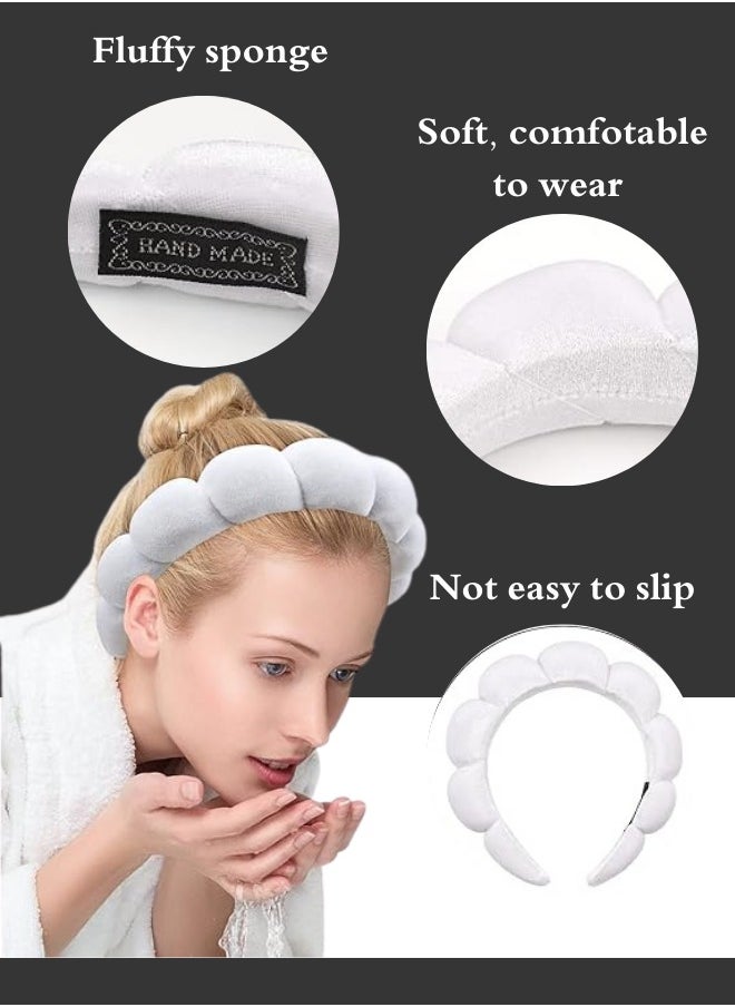 TRENZ Sponge Headband for Makeup Styling, Skin Care and Makeup Removal Headbands 2pcs White and Olive  - Image 3