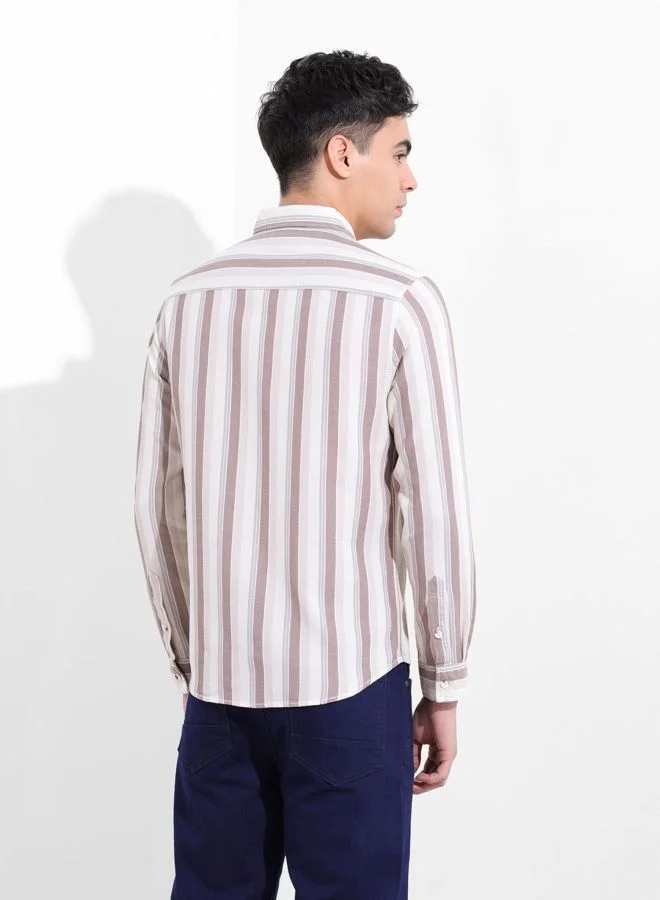 The Indian Garage Co Men Slim Fit Striped Cutaway Collar Full Sleeves Shirt