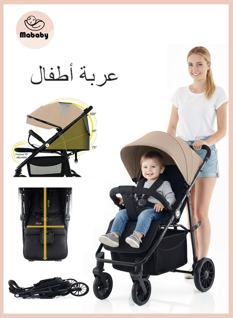 ما بيبي عربة أطفال مدمجة، عربة أطفال مدمجة، نظام سفر خفيف الوزن وسهل الطي، عربة أطفال للسفر مع مسند قدمين قابل للتعديل، يمكن الجلوس والاستلقاء - Image 1