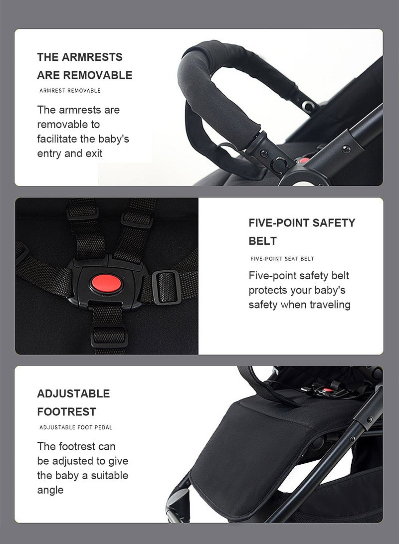 ما بيبي عربة أطفال مدمجة، عربة أطفال مدمجة، نظام سفر خفيف الوزن وسهل الطي، عربة أطفال للسفر مع مسند قدمين قابل للتعديل، يمكن الجلوس والاستلقاء - Image 2