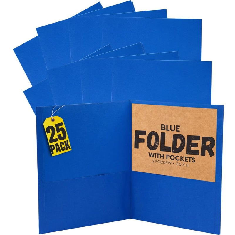 1InTheOffice Blue Folders with Pockets, Letter Size 2-Pocket Embossed Paper Pocket Folder, Light Blue, 8.5x11, (25/Box) - Image 1