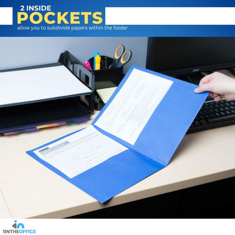 1InTheOffice Blue Folders with Pockets, Letter Size 2-Pocket Embossed Paper Pocket Folder, Light Blue, 8.5x11, (25/Box) - Image 4