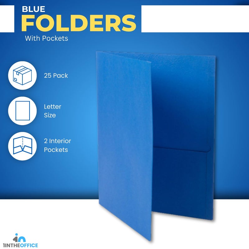 1InTheOffice Blue Folders with Pockets, Letter Size 2-Pocket Embossed Paper Pocket Folder, Light Blue, 8.5x11, (25/Box) - Image 2