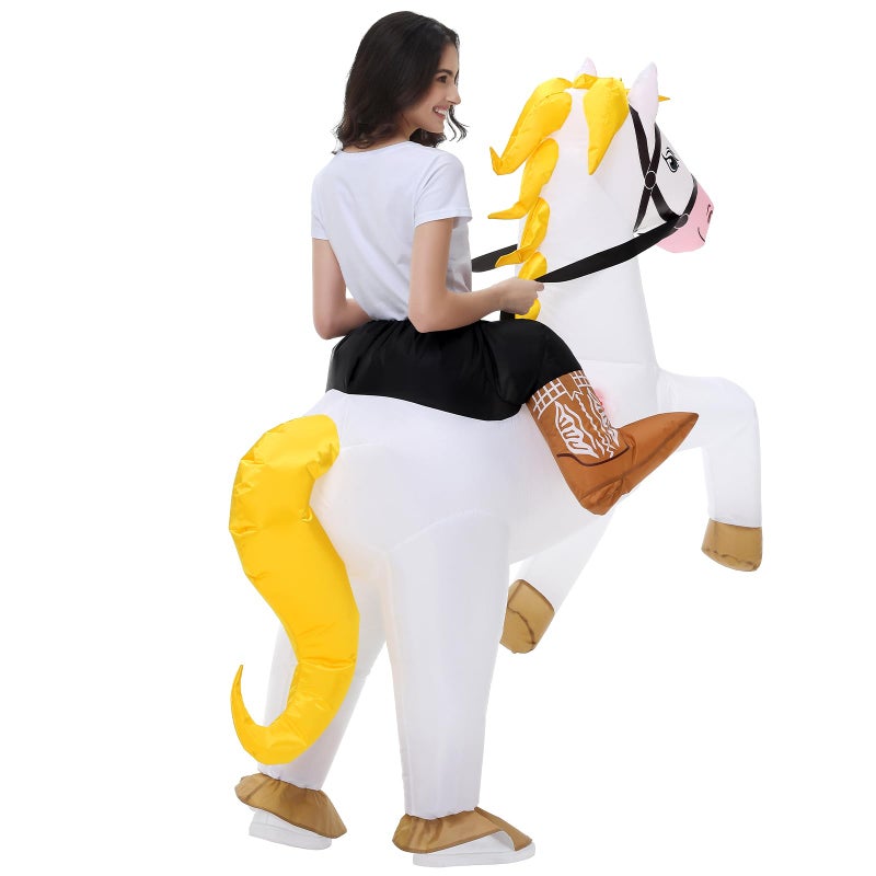 Stegosaurus Inflatable Horse Costume Adult Halloween Blow Up Costumes Ride On White Horse Costume Funny Riding Horse Suit For Men Women Cosplay Kentucky Derby Party - Image 2
