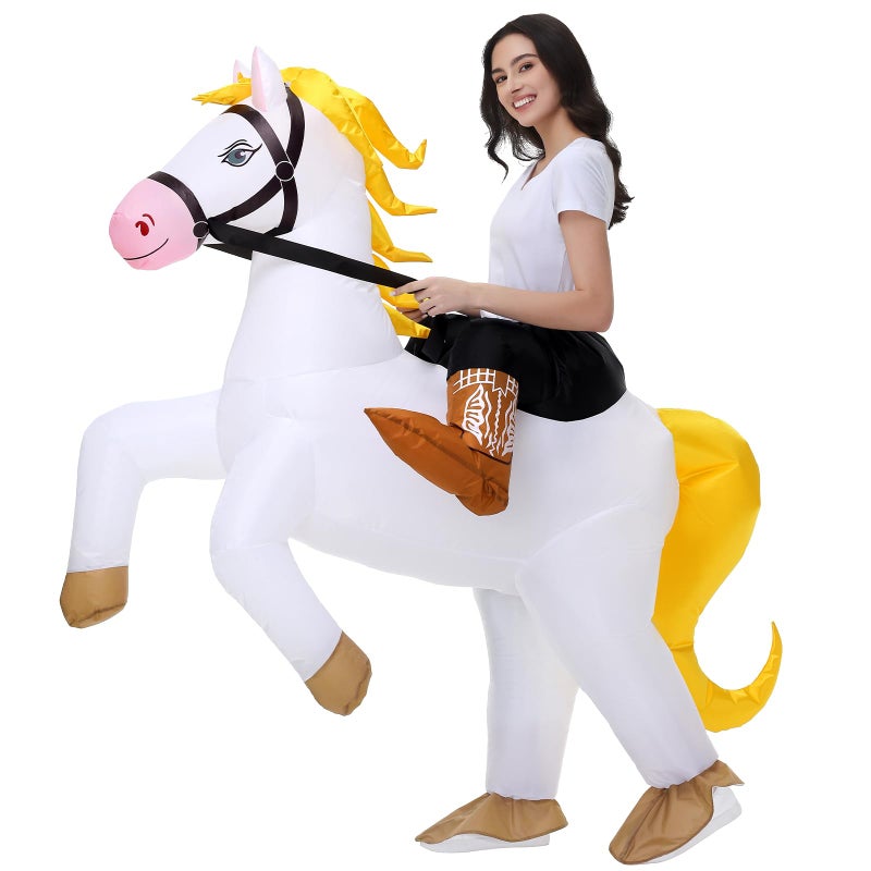 Stegosaurus Inflatable Horse Costume Adult Halloween Blow Up Costumes Ride On White Horse Costume Funny Riding Horse Suit For Men Women Cosplay Kentucky Derby Party - Image 1