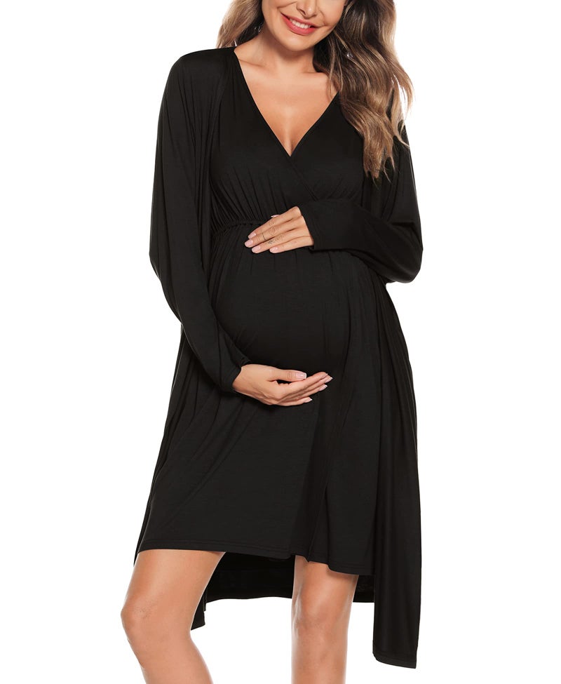 SWOMOG Nursing Gown and Robe Set 3 in 1 Labor Delivery Maternity Dress Women Nursing Nightgown Hospital Pregnancy Breastfeeding Bathrobes - Image 1