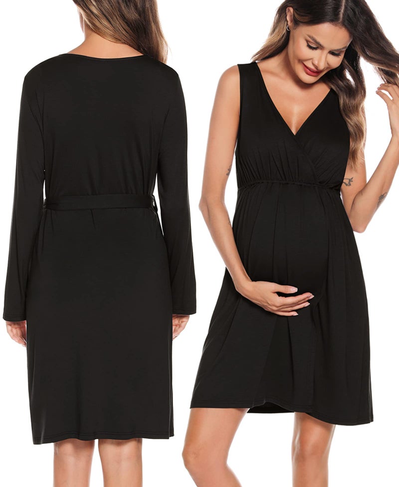 SWOMOG Nursing Gown and Robe Set 3 in 1 Labor Delivery Maternity Dress Women Nursing Nightgown Hospital Pregnancy Breastfeeding Bathrobes - Image 4