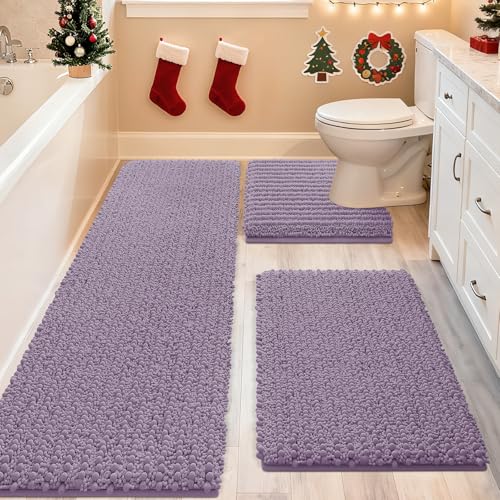 ACCUMTEK Upgrade Extra Large Lavender Bathroom Rug Set 3 Pieces Ultra Soft, Thick Absorbent Bath Mats, Non Slip Chenille Toilet Mat for Bathroom, Bedroom, Kitchen - Image 1