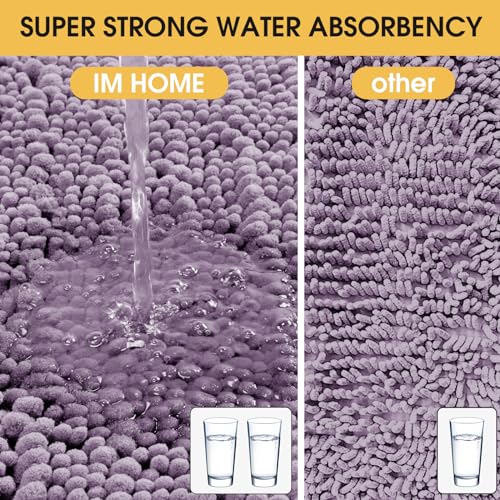ACCUMTEK Upgrade Extra Large Lavender Bathroom Rug Set 3 Pieces Ultra Soft, Thick Absorbent Bath Mats, Non Slip Chenille Toilet Mat for Bathroom, Bedroom, Kitchen - Image 3