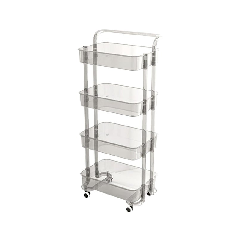 EVERMALL Acrylic 4 Tire Trolley with Wheels Foldable Shelf Storage Organizer Rolling Utility Cart with Handle Multifunctional Storage Trolley Space Saving Rack For Home Kitchen Office Transparent - Image 1