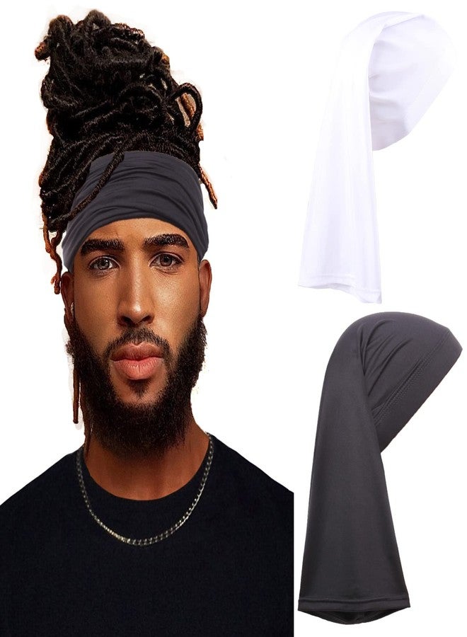 Leeven 2 Pieces Dreadlock Cap Tube Unisex Bands Elastic Long Hair Dreads Head Wraps Read Locking Hair Accessories Spandex Black, White - Image 1