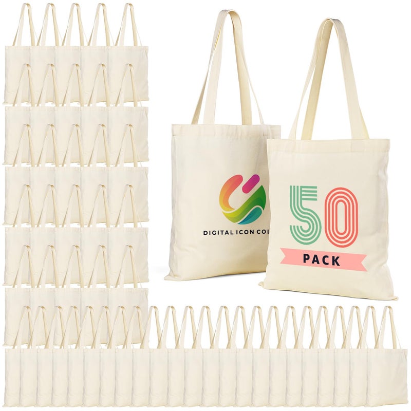 Lzerking 50 Pack Canvas Tote Bag Bulk for Small Business or Group, 13x15 Inches Blank Tote Bags for Sublimation, HTV, Screen Printing - Image 1