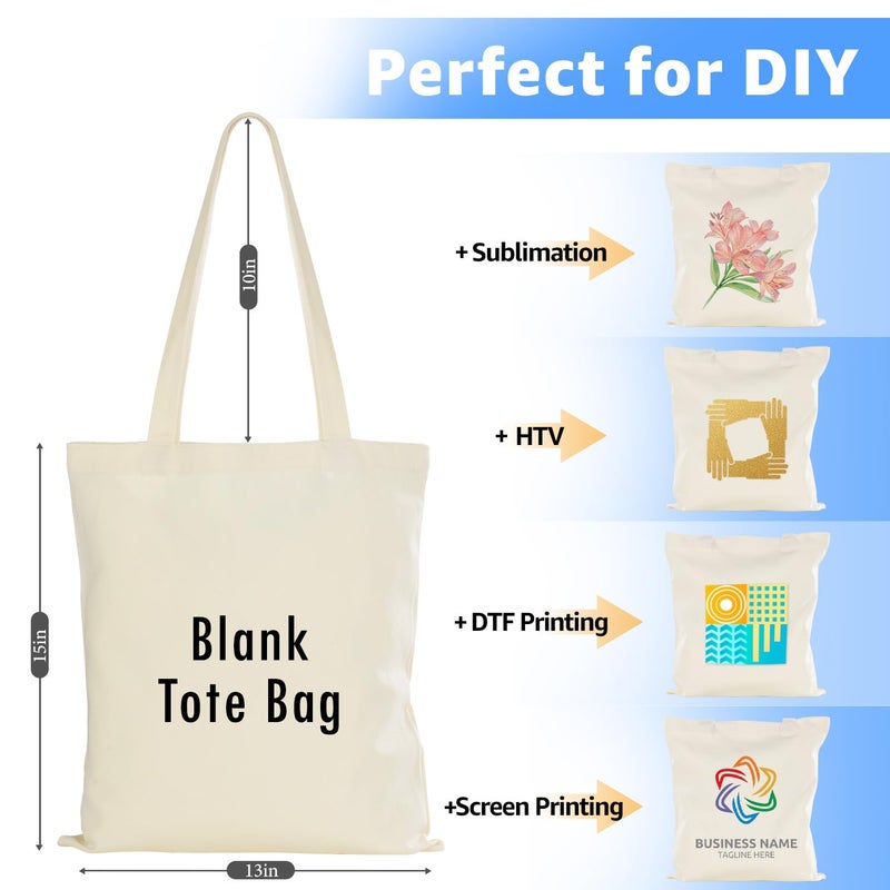 Lzerking 50 Pack Canvas Tote Bag Bulk for Small Business or Group, 13x15 Inches Blank Tote Bags for Sublimation, HTV, Screen Printing - Image 3